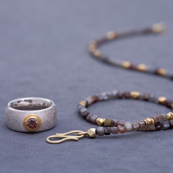 Rohdiamantkette 750GoldRing 925Silber900Gold braunerBrillant
